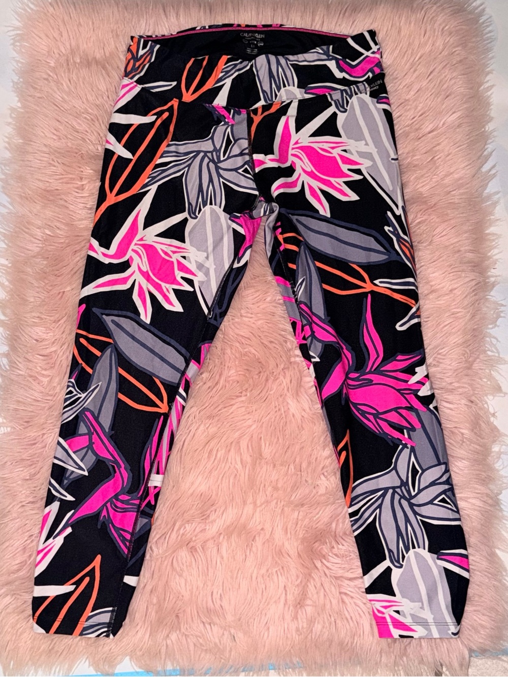 Calvin Klein Black Leggings with Pink & Gray Floral Print